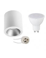 Opbouwspot Set - Pragmi Cliron Pro - GU10 Fitting - Opbouw Rond - Mat Wit/Zilver - 4W - Warm Wit 3000K - Verdiept - Ø90mm