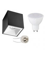 Opbouwspot Set - Pragmi Cliron Pro - GU10 Fitting - Opbouw Vierkant - Mat Zwart/Wit - 4W - Warm Wit 3000K - Verdiept - 90mm