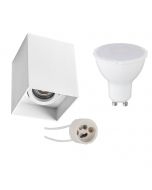 Opbouwspot Set - Pragmi Luxina Pro - GU10 Fitting - Opbouw Vierkant - Mat Wit - 4W - Warm Wit 3000K - Verdiept - Kantelbaar - 90mm