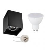 Opbouwspot Set - Pragmi Luxina Pro - GU10 Fitting - Opbouw Vierkant - Mat Zwart - 4W - Warm Wit 3000K - Verdiept - Kantelbaar - 90mm