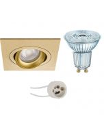 OSRAM - LED Spot Set - Parathom PAR16 927 36D - Pragmi Borny Pro - GU10 Fitting - Dimbaar - Inbouw Vierkant - Mat Goud - 3.7W - Warm Wit 2700K - Kantelbaar - 92mm