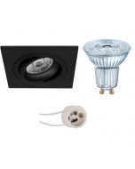 OSRAM - LED Spot Set - Parathom PAR16 927 36D - Pragmi Borny Pro - GU10 Fitting - Dimbaar - Inbouw Vierkant - Mat Zwart - 3.7W - Warm Wit 2700K - Kantelbaar - 92mm