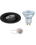 OSRAM - LED Spot Set - Parathom PAR16 927 36D - Pragmi Delton Pro - GU10 Fitting - Dimbaar - Inbouw Rond - Mat Zwart - 3.7W - Warm Wit 2700K - Kantelbaar - Ø82mm