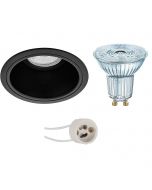 OSRAM - LED Spot Set - Parathom PAR16 927 36D - Pragmi Minko Pro - GU10 Fitting - Dimbaar - Inbouw Rond - Mat Zwart - 3.7W - Warm Wit 2700K - Verdiept - Ø90mm