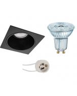 OSRAM - LED Spot Set - Parathom PAR16 927 36D - Pragmi Minko Pro - GU10 Fitting - Dimbaar - Inbouw Vierkant - Mat Zwart - 3.7W - Warm Wit 2700K - Verdiept - 90mm