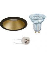 OSRAM - LED Spot Set - Parathom PAR16 927 36D - Pragmi Pollon Pro - GU10 Fitting - Dimbaar - Inbouw Rond - Mat Zwart/Goud - 3.7W - Warm Wit 2700K - Verdiept - Ø82mm