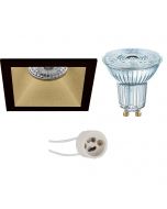 OSRAM - LED Spot Set - Parathom PAR16 927 36D - Pragmi Pollon Pro - GU10 Fitting - Dimbaar - Inbouw Vierkant - Mat Zwart/Goud - 3.7W - Warm Wit 2700K - Verdiept - 82mm