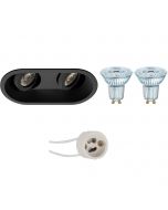 OSRAM - LED Spot Set - Parathom PAR16 927 36D - Pragmi Zano Pro - GU10 Fitting - Dimbaar - Inbouw Ovaal Dubbel - Mat Zwart - 3.7W - Warm Wit 2700K - Kantelbaar - 185x93mm