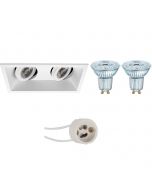 OSRAM - LED Spot Set - Parathom PAR16 927 36D - Pragmi Zano Pro - GU10 Fitting - Dimbaar - Inbouw Rechthoek Dubbel - Mat Wit - 3.7W - Warm Wit 2700K - Kantelbaar - 185x93mm