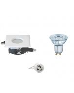 OSRAM - LED Spot Set - Parathom PAR16 930 36D - GU10 Fitting - Waterdicht IP65 - Dimbaar - Inbouw Vierkant - Mat Wit - 3.7W - Warm Wit 3000K - 82mm