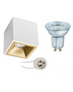 OSRAM - Opbouwspot Set - Parathom PAR16 927 36D - Pragmi Cliron Pro - GU10 Fitting - Dimbaar - Opbouw Vierkant - Mat Wit/Goud - 3.7W - Warm Wit 2700K - Verdiept - 90mm