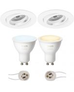 PHILIPS HUE - LED Spot Set GU10 - White Ambiance - Bluetooth - Pragmi Aerony Pro - Inbouw Rond - Mat Wit - Kantelbaar - Ø82mm