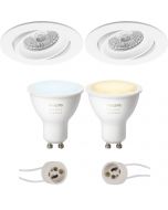 PHILIPS HUE - LED Spot Set GU10 - White Ambiance - Bluetooth - Pragmi Delton Pro - Inbouw Rond - Mat Wit - Kantelbaar - Ø82mm