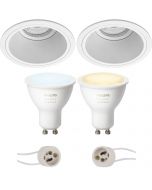 PHILIPS HUE - LED Spot Set GU10 - White Ambiance - Bluetooth - Pragmi Minko Pro - Inbouw Rond - Mat Wit - Verdiept - Ø90mm