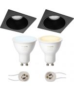 PHILIPS HUE - LED Spot Set GU10 - White Ambiance - Bluetooth - Pragmi Minko Pro - Inbouw Vierkant - Mat Zwart - Verdiept - 90mm