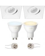 PHILIPS HUE - LED Spot Set GU10 - White Ambiance - Bluetooth - Pragmi Nivas Pro - Inbouw Vierkant - Mat Wit - Trimless - Kantelbaar - 150mm