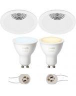 PHILIPS HUE - LED Spot Set GU10 - White Ambiance - Bluetooth - Pragmi Pollon Pro - Inbouw Rond - Mat Wit - Verdiept - Ø82mm