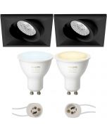 PHILIPS HUE - LED Spot Set GU10 - White Ambiance - Bluetooth - Pragmi Qiundo Pro - Inbouw Vierkant - Mat Zwart - Kantelbaar - 80mm