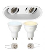 PHILIPS HUE - LED Spot Set GU10 - White Ambiance - Bluetooth - Pragmi Zano Pro - Inbouw Ovaal Dubbel - Mat Wit - Kantelbaar - 185x93mm