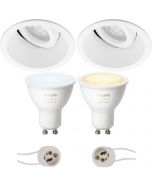 PHILIPS HUE - LED Spot Set GU10 - White Ambiance - Bluetooth - Pragmi Zano Pro - Inbouw Rond - Mat Wit - Kantelbaar - Ø93mm