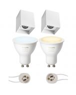 PHILIPS HUE - Opbouwspot Set GU10 - White Ambiance - Bluetooth - Pragmi Luxina Pro - Opbouw Vierkant - Mat Wit - Verdiept - Kantelbaar - 90mm