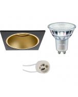 PHILIPS - LED Spot Set - MASTER 927 36D VLE - Pragmi Minko Pro - GU10 Fitting - DimTone Dimbaar - Inbouw Vierkant - Mat Zwart/Goud - 3.7W - Warm Wit 2200K-2700K - Verdiept - 90mm