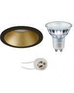 PHILIPS - LED Spot Set - MASTER 927 36D VLE - Pragmi Pollon Pro - GU10 Fitting - DimTone Dimbaar - Inbouw Rond - Mat Zwart/Goud - 3.7W - Warm Wit 2200K-2700K - Verdiept - Ø82mm