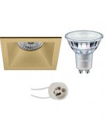 LED Spot Set - Pragmi Pollon Pro - GU10 Fitting - Inbouw Vierkant - Mat Goud - Verdiept - 82mm - Philips - MASTER 927 36D VLE - 3.7W - Warm Wit 2200K-2700K - DimTone Dimbaar