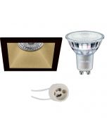 PHILIPS - LED Spot Set - MASTER 927 36D VLE - Pragmi Pollon Pro - GU10 Fitting - DimTone Dimbaar - Inbouw Vierkant - Mat Zwart/Goud - 3.7W - Warm Wit 2200K-2700K - Verdiept - 82mm