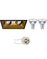 PHILIPS - LED Spot Set - MASTER 927 36D VLE - Pragmi Zano Pro - GU10 Fitting - DimTone Dimbaar - Inbouw Rechthoek Dubbel - Mat Zwart/Goud - 3.7W - Warm Wit 2200K-2700K - Kantelbaar - 185x93mm