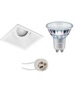 PHILIPS - LED Spot Set - MASTER 927 36D VLE - Pragmi Zano Pro - GU10 Fitting - DimTone Dimbaar - Inbouw Vierkant - Mat Wit - 3.7W - Warm Wit 2200K-2700K - Kantelbaar - 93mm