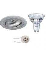 PHILIPS - LED Spot Set - SceneSwitch 827 36D - Pragmi Alpin Pro - GU10 Fitting - Dimbaar - Inbouw Rond - Mat Zilver - 1.5W-5W - Warm Wit 2200K-2700K - Kantelbaar Ø92mm