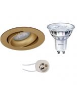 PHILIPS - LED Spot Set - SceneSwitch 827 36D - Pragmi Delton Pro - GU10 Fitting - Dimbaar - Inbouw Rond - Mat Goud - 1.5W-5W - Warm Wit 2200K-2700K - Kantelbaar - Ø82mm