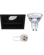 PHILIPS - LED Spot Set - SceneSwitch 827 36D - Pragmi Domy Pro - GU10 Fitting - Dimbaar - Inbouw Vierkant - Mat Zwart - 1.5W-5W - Warm Wit 2200K-2700K - Verdiept - Kantelbaar - 105mm