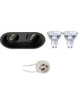 PHILIPS - LED Spot Set - SceneSwitch 827 36D - Pragmi Zano Pro - GU10 Fitting - Dimbaar - Inbouw Ovaal Dubbel - Mat Zwart - 1.5W-5W - Warm Wit 2200K-2700K - Kantelbaar - 185x93mm