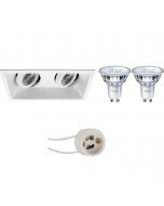 PHILIPS - LED Spot Set - SceneSwitch 827 36D - Pragmi Zano Pro - GU10 Fitting - Dimbaar - Inbouw Rechthoek Dubbel - Mat Wit - 1.5W-5W - Warm Wit 2200K-2700K - Kantelbaar - 185x93mm