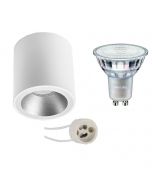 PHILIPS - Opbouwspot Set - MASTER 927 36D VLE - Pragmi Cliron Pro - GU10 Fitting - DimTone Dimbaar - Opbouw Rond - Mat Wit/Zilver - 3.7W - Warm Wit 2200K-2700K - Verdiept - Ø90mm