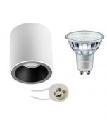 PHILIPS - Opbouwspot Set - MASTER 927 36D VLE - Pragmi Cliron Pro - GU10 Fitting - DimTone Dimbaar - Opbouw Rond - Mat Wit/Zwart - 3.7W - Warm Wit 2200K-2700K - Verdiept - Ø90mm