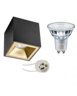 PHILIPS - Opbouwspot Set - MASTER 927 36D VLE - Pragmi Cliron Pro - GU10 Fitting - DimTone Dimbaar - Opbouw Vierkant - Mat Zwart/Goud - 3.7W - Warm Wit 2200K-2700K - Verdiept - 90mm