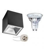 PHILIPS - Opbouwspot Set - SceneSwitch 827 36D - Pragmi Cliron Pro - GU10 Fitting - Dimbaar - Opbouw Vierkant - Mat Zwart/Zilver - 1.5W-5W - Warm Wit 2200K-2700K - Verdiept - 90mm