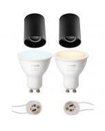 PHILIPS HUE - Opbouwspot Set GU10 - White Ambiance - Bluetooth - Pragmi Luxina Pro - Opbouw Rond - Mat Zwart - Verdiept - Kantelbaar - Ø90mm