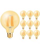 Voordeelpak 10x LED Lamp E27 Globe Filament - Brinton - Amber 6W 540lm - 822 Zeer Warm Wit 2200K - G95 - Dimbaar | Vervangt 45W