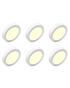 LED Downlight 6 Pack - Opbouw - Rond 18W - Warm Wit 3000K - Mat Wit Aluminium - Ø225mm