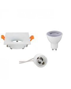 LED Spot Set - GU10 Fitting - Dimbaar - Inbouw Vierkant - Mat Wit - 6W - Helder/Koud Wit 6400K - 85mm