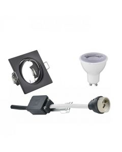 LED Spot Set - GU10 Fitting - Dimbaar - Inbouw Vierkant - Mat Zwart - 6W - Warm Wit 3000K - Kantelbaar 80mm