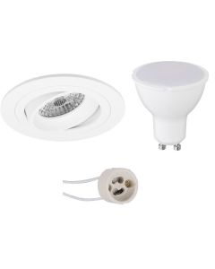 LED Spot Set - Pragmi Alpin Pro - GU10 Fitting - Inbouw Rond - Mat Wit - 4W - Warm Wit 3000K - Kantelbaar Ø92mm