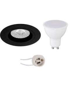 LED Spot Set - Pragmi Rodos Pro - GU10 Fitting - Inbouw Rond - Mat Zwart - 4W - Warm Wit 3000K - Ø93mm