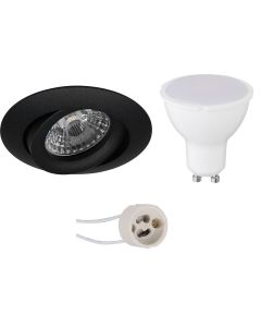 LED Spot Set - Pragmi Uranio Pro - GU10 Fitting - Inbouw Rond - Mat Zwart - 4W - Warm Wit 3000K - Kantelbaar - Ø82mm