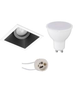 LED Spot Set - Pragmi Zano Pro - GU10 Fitting - Inbouw Vierkant - Mat Zwart/Wit - 4W - Warm Wit 3000K - Kantelbaar - 93mm