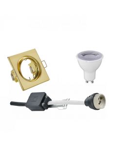 LED Spot Set - Trion - GU10 Fitting - Dimbaar - Inbouw Vierkant - Mat Goud - 6W - Natuurlijk Wit 4200K - Kantelbaar 80mm